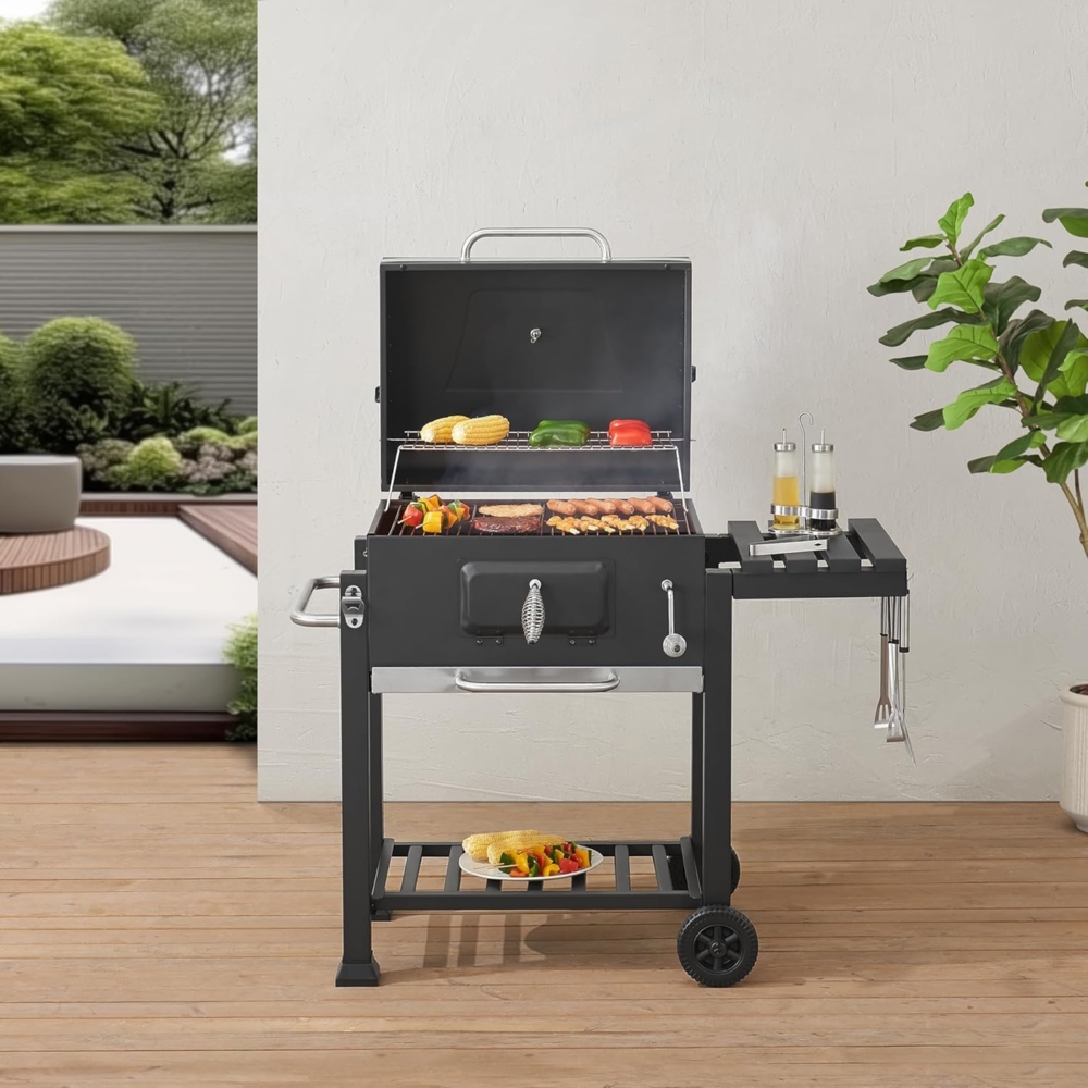 casa.pro 'Arnad' Grillwagen, Stahl Schwarz, 105 x 114 x 47,5 cm Bild 1
