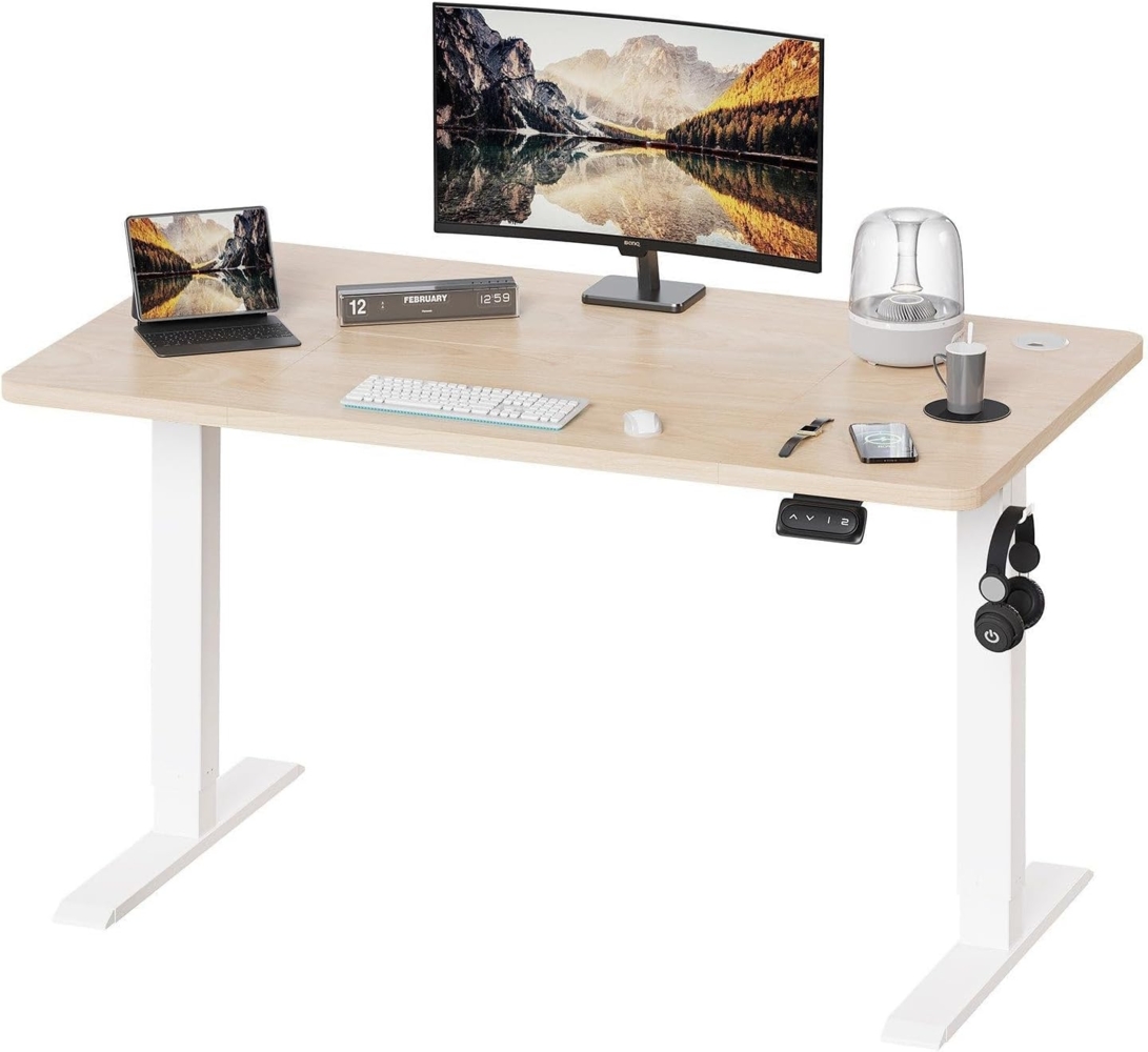 JUMMICO HöHenverstellbarer Schreibtisch Standing Desk Elektrischer Schreibtisch Höhenverstellbar mit Memory-Funktion 120x60 cm,Beige Bild 1