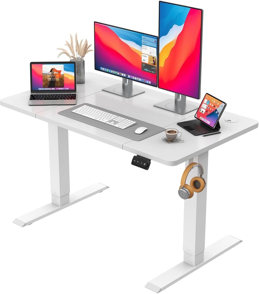 JUMMICO HöHenverstellbarer Schreibtisch Standing Desk Elektrischer Schreibtisch Höhenverstellbar mit Memory-Funktion 120x60 cm,Beige Bild 1