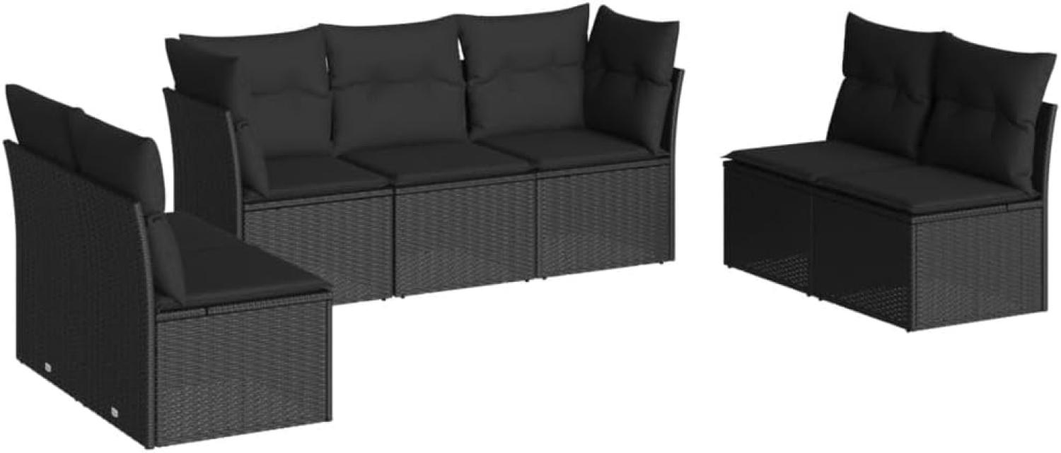 vidaXL 7-tlg. Garten-Sofagarnitur mit Kissen Schwarz Poly Rattan 3249244 Bild 1