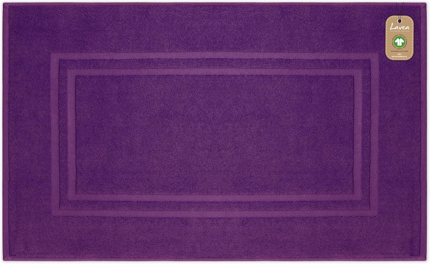 Lavea Badematte Bali, Höhe 3 mm, rutschhemmend, beidseitig nutzbar, strapazierfähig, fußbodenheizungsgeeignet, waschbar, schnell trocknend, Bio-Baumwolle, rechteckig, hochwertiger und nachhaltiger Premium Duschvorleger – saugstarke Faser Bild 1