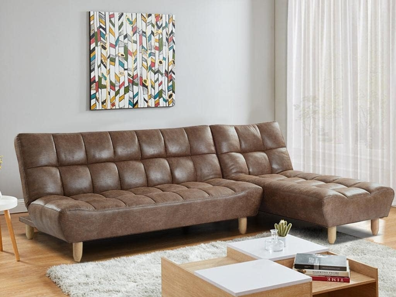Vente-unique - Modulierbares Schlafsofa Klappsofa - Microfaser-Vintage-Look - Braun - ESTEBAN Bild 1