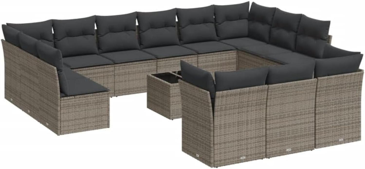 vidaXL 14-tlg. Garten-Sofagarnitur mit Kissen Grau Poly Rattan 3250299 Bild 1