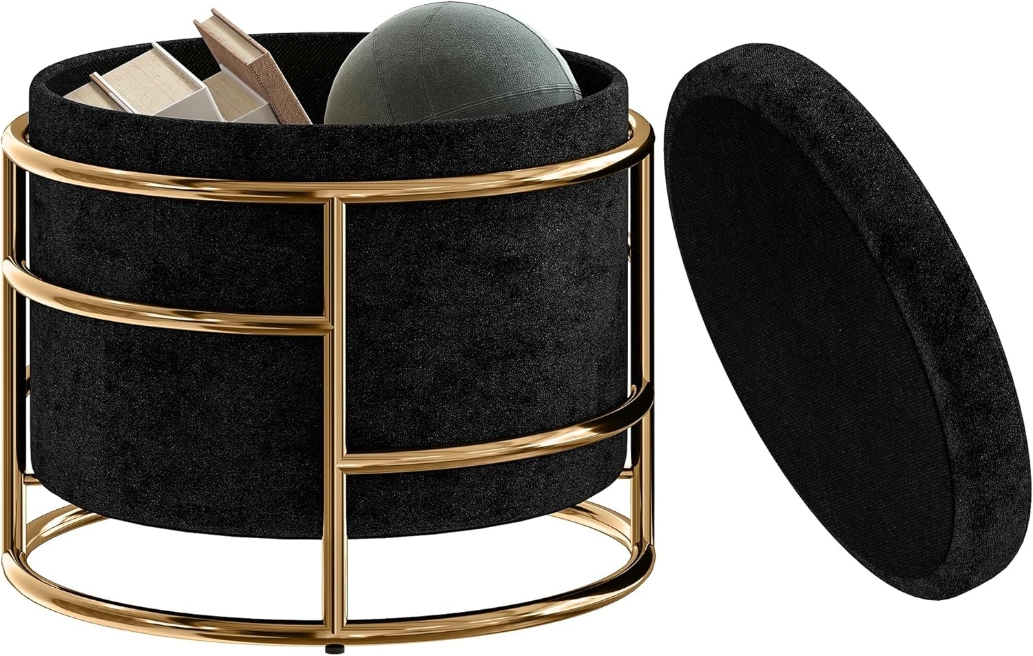 HOMCOM Sitzhocker mit Stauraum, Kleiner Hocker mit Deckel (Fußhocker, 1 St, Polsterhocker mit Stahrahmen), für Wohnzimmer Schlafzimmer, 42 x 42 x 39 cm, Schwarz Bild 1