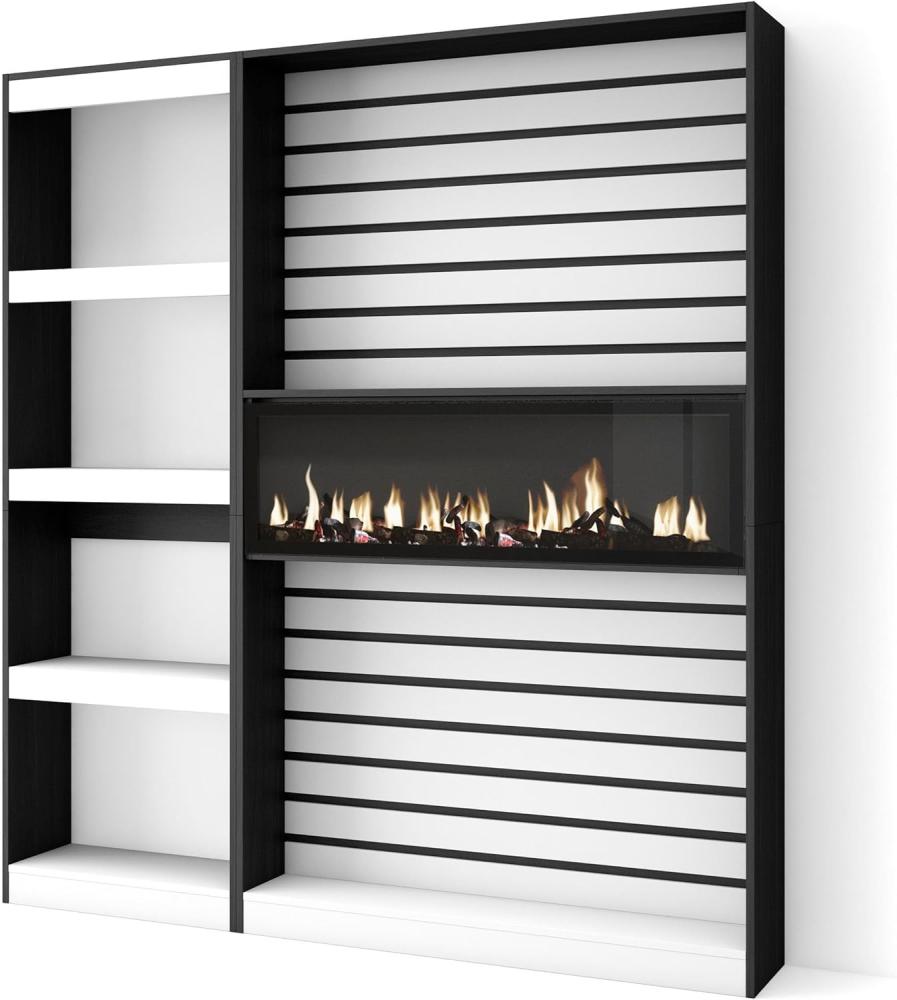 Skraut Home | Bücherregal Bibliothek | Bookshelf, Bookcase | 170x186x25cm | Wohnzimmer, Esszimmer, Büro | Elektrokamin. Maße | Moderner Stil | Zement Bild 1