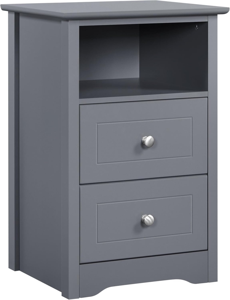 Yaheetech Nachttisch Nachtschrank mit 2 Schubladen und 1 Ablagefach Boxspringbett Bestelltisch Nachtkommode Schubladensrank für Schlafzimmer/Wohnzimmer, Dunkelgrau Bild 1
