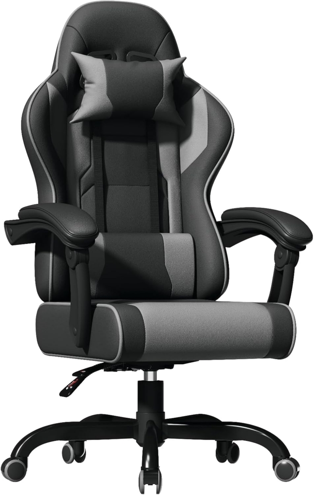 JUMMICO Massage Gaming Stuhl, Bürostuhl Ergonomisch mit Lendenwirbelstütze, Computerstühle Racing Bürostühle Gaming Sessel,Schreibtischstuhl 150kg Belastbarkeit, DunkelGrau Bild 1
