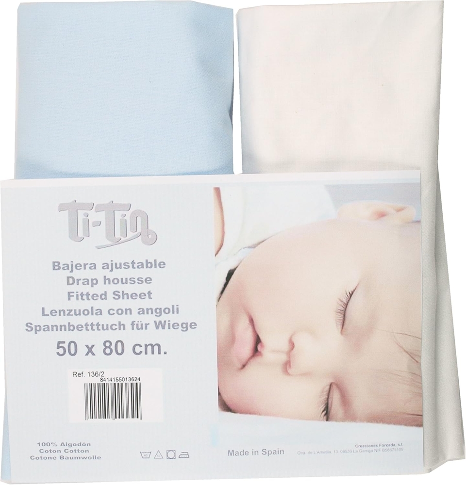 Ti Tin | 2er Packung Spannbetttücher für Kinderbett | 100% Baumwolle in weiss | Verstellbar mit Gummizug | 70x140 cm Bild 1