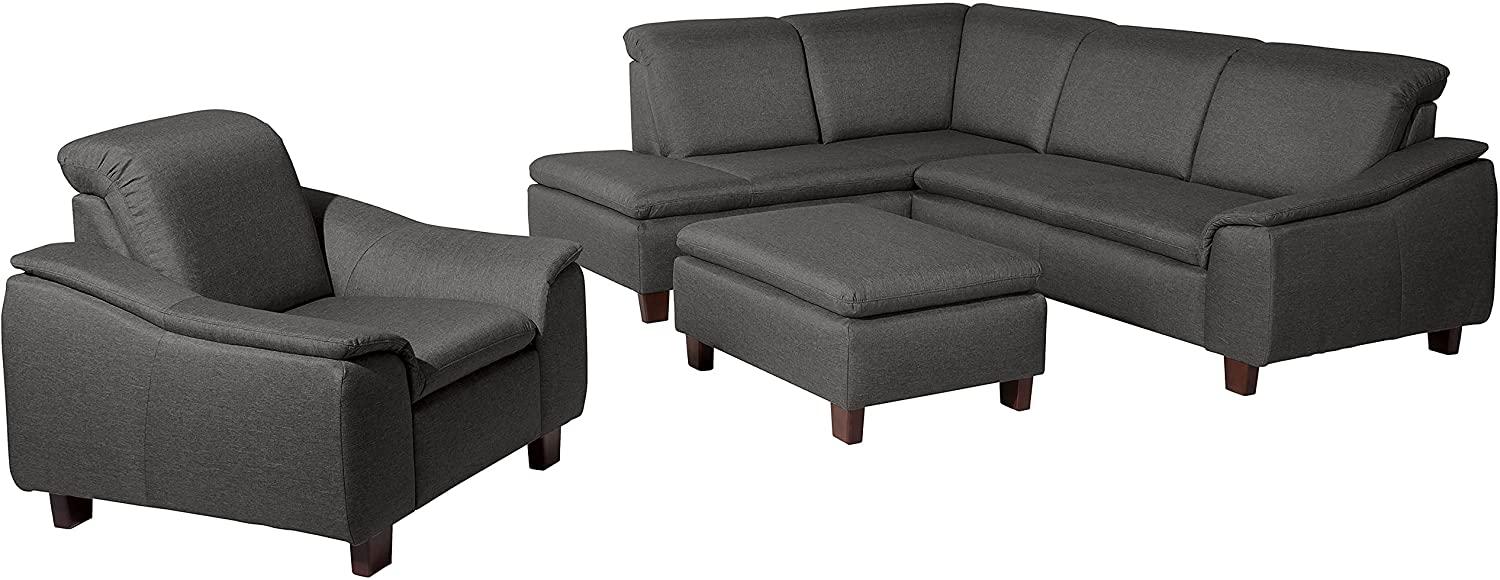 Aaron Sofa Eckgarnitur Flachgewebe Leinenoptik Anthrazit Buche Nussbaumfarben Bild 1