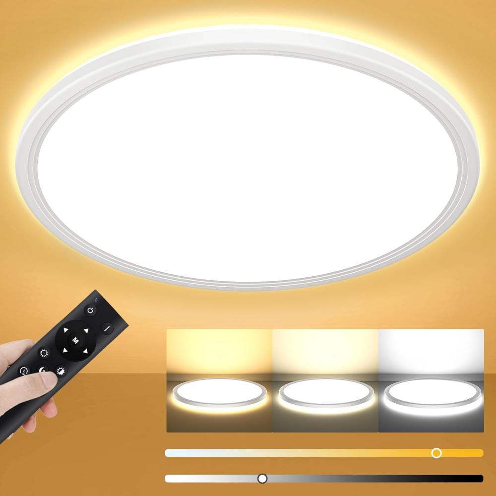 Deckenlampe Led Deckenleuchte Dimmbar mit Fernbedienung - 24W 2400LM Ø30cm H2. 4cm Rund Flach LED Panel Decke Lampe für Schlafzimmer Badezimmer Küche Wohnzimmer Kinderzimmer 3000K-6500K IP44 Ultra Dünn Bild 1