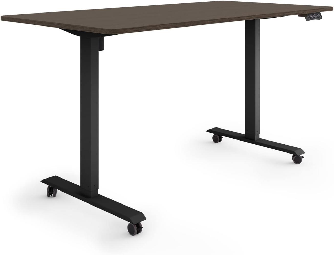 ESMART Germany ETX-121BE 160x80cm Ebenholz Dekor Ergonomischer Steh-Sitz-Schreibtisch auf Rollen Stufenlos elektrisch höhenverstellbar 78,5-128,5cm 3 x Memory Aktivitätserinnerung Soft-Start/Stopp Bild 1