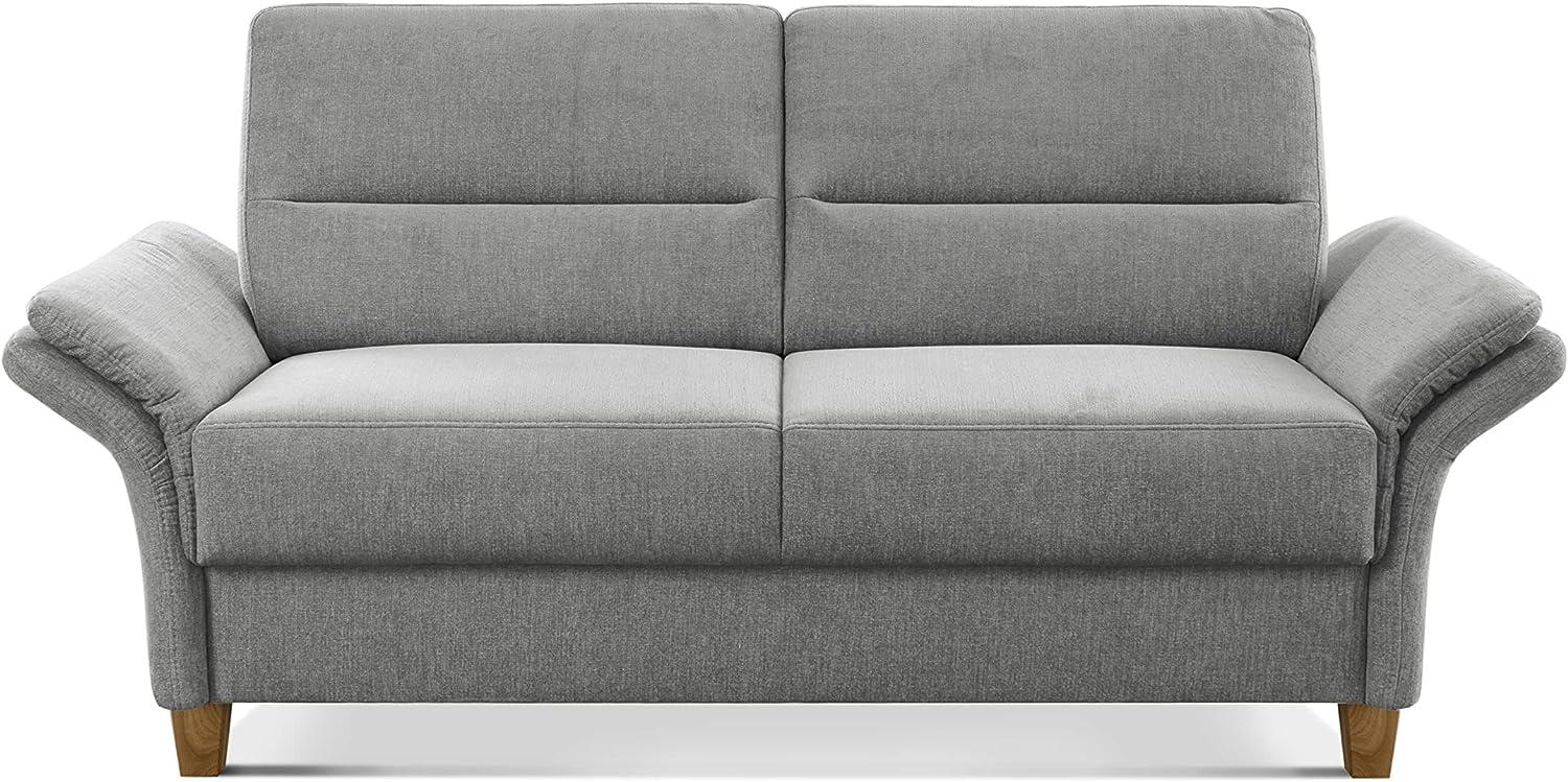 CAVADORE 3er Sofa Wyk / 3-Sitzer-Couch im Landhausstil mit Federkern + Holzfüßen / 186 x 90 x 89 / Chenille, Hellgrau Bild 1