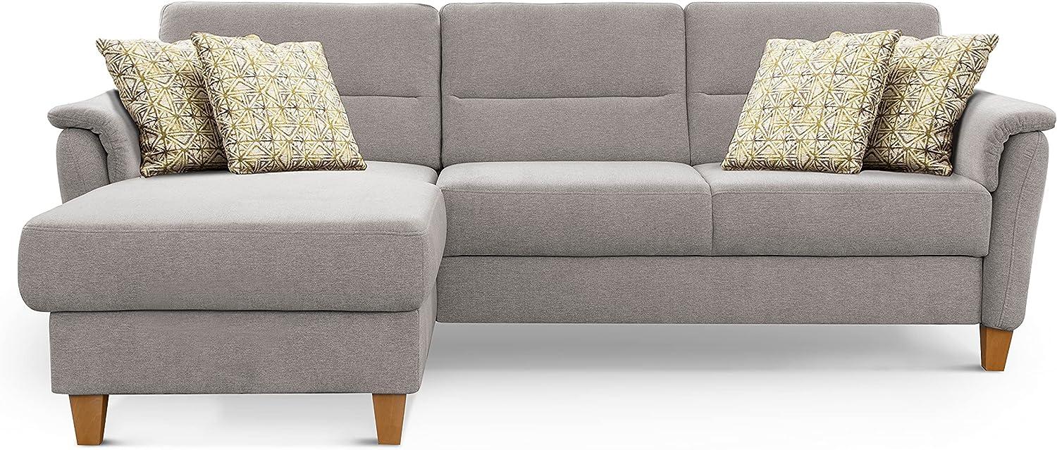 CAVADORE Schlafsofa Palera / L-Form Polstersofa mit Federkern, Schlaffunktion und Bettkasten / 244 x 89 x 163 / Chenille, Hellgrau Bild 1