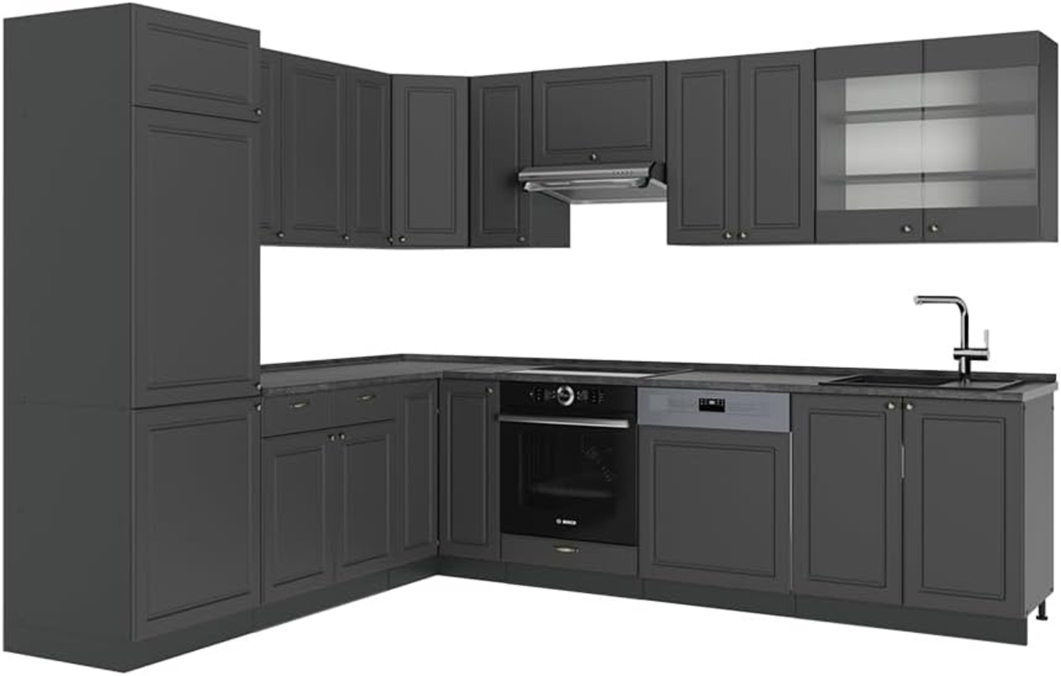 Eckküche Fame-Line Anthrazit-Gold Landhaus 287 x 46 cm ohne Arbeitsplatte Vicco Bild 1