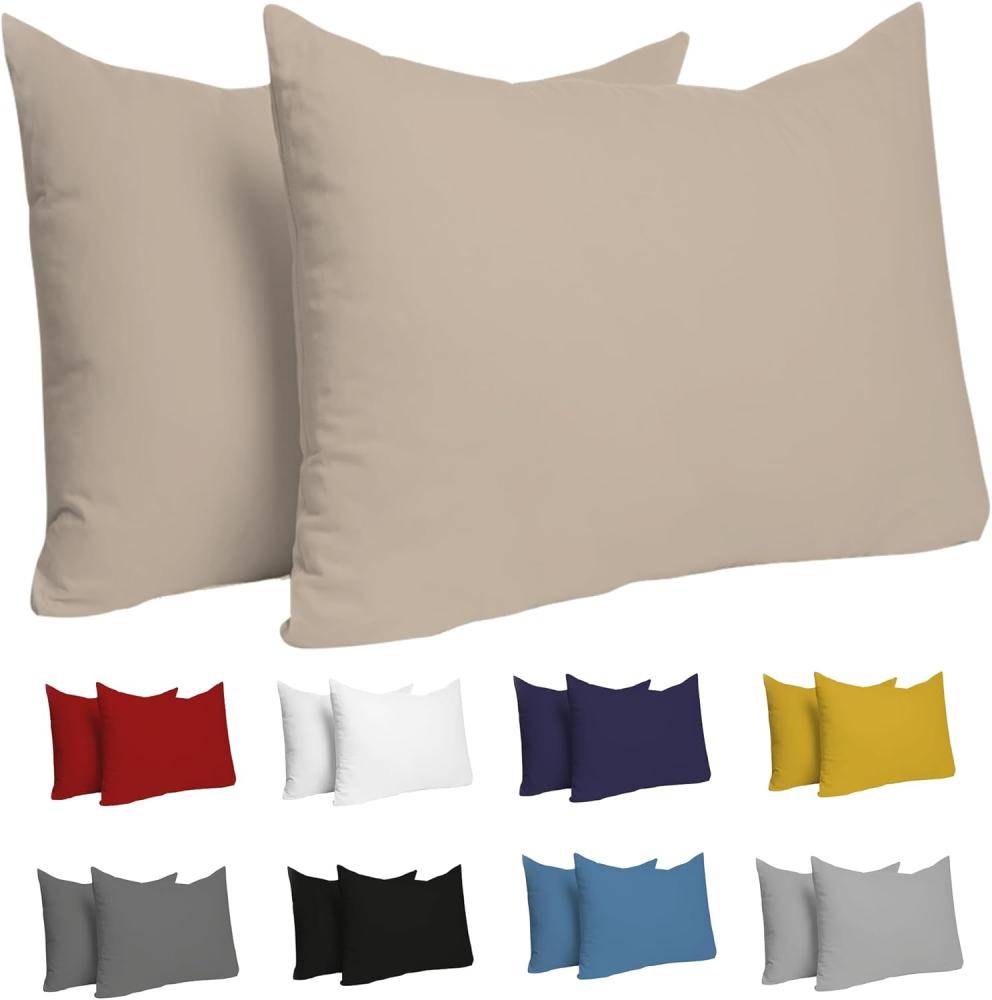 Dreamzie Kissenbezug 30x50 (Set mit 2) - 100% Jersey Baumwolle 150 g/qm Kissenbezüge -Beige - Für Kissenbezug 50x30 cm - Kissenhülle - Resistent und Hypoallergen Bild 1