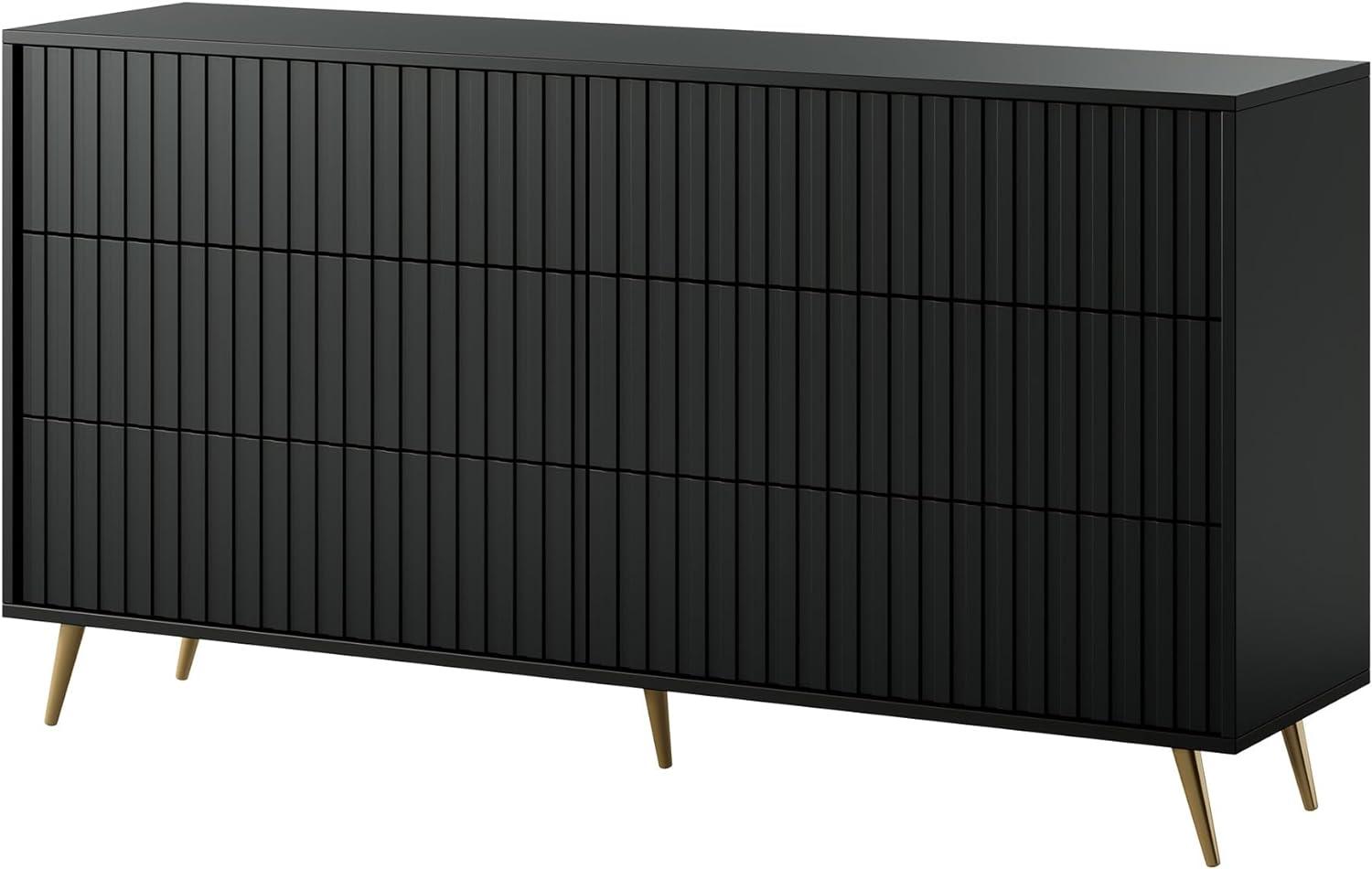 Selsey BELLO - Kommode Doppelkommode mit 6 Schubladen Schwarz mit goldenen Füßen 154 cm Bild 1