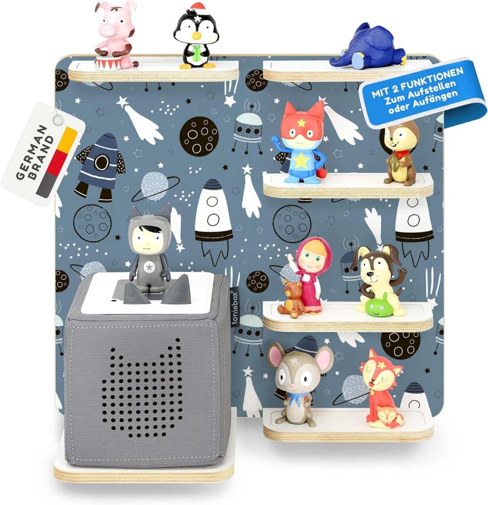 stadtecken Holzregal für Musikbox – Passend für Toniebox & ca. 40 Tonies | Perfekte Aufbewahrung fürs Kinderzimmer | Zum Aufhängen | Erweiterbar (Universum) Bild 1