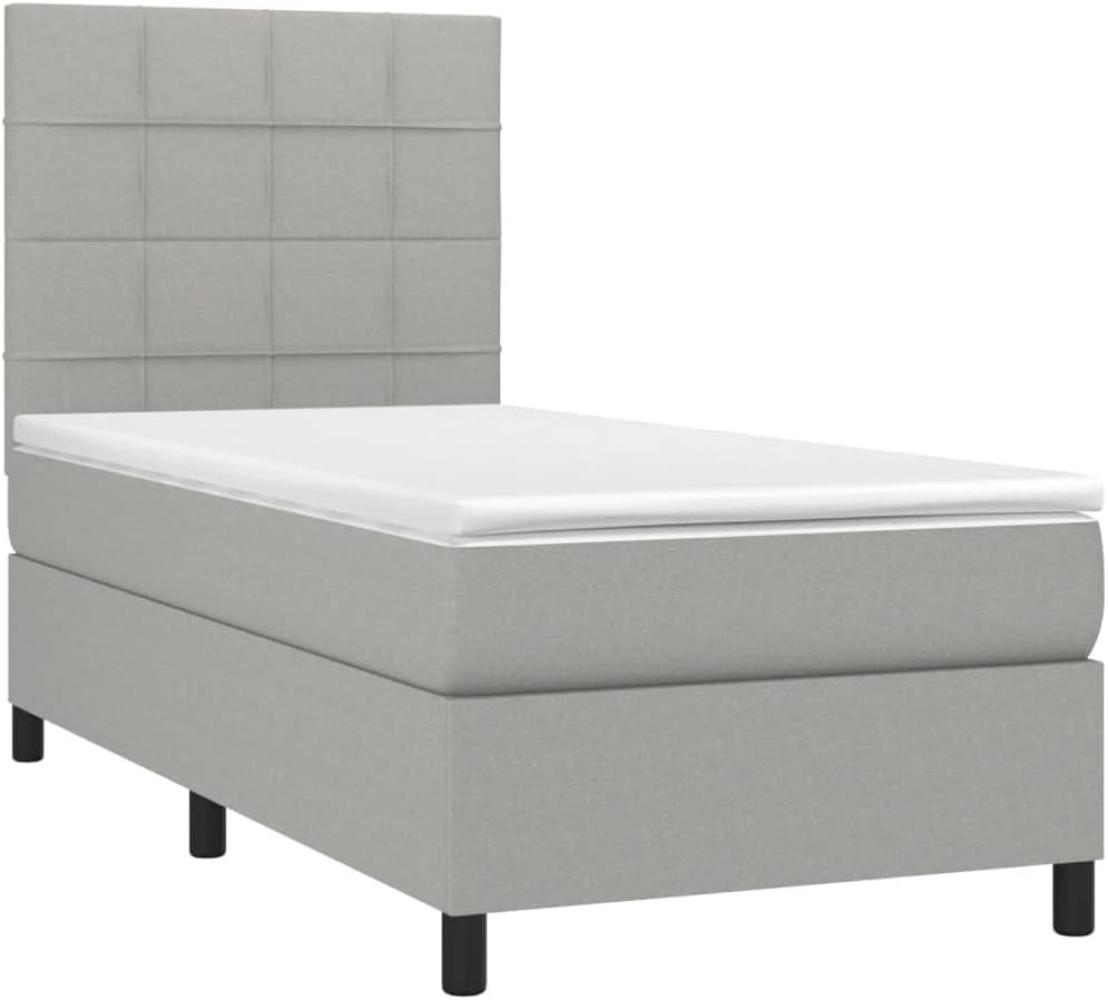 vidaXL Boxspringbett mit Matratze & LED Hellgrau 90x200 cm Stoff, Härtegrad: H2 [3134845] Bild 1