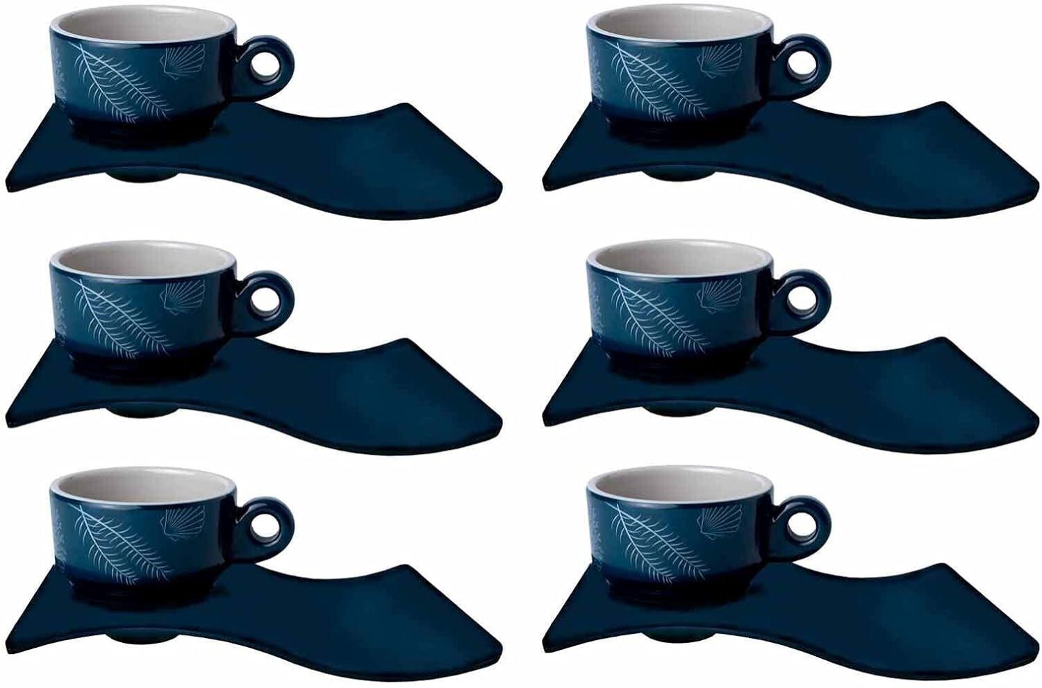 Espresso Tasse mit Unterteller, Melamin, navy weiss - Serie Living 6er Set Bild 1