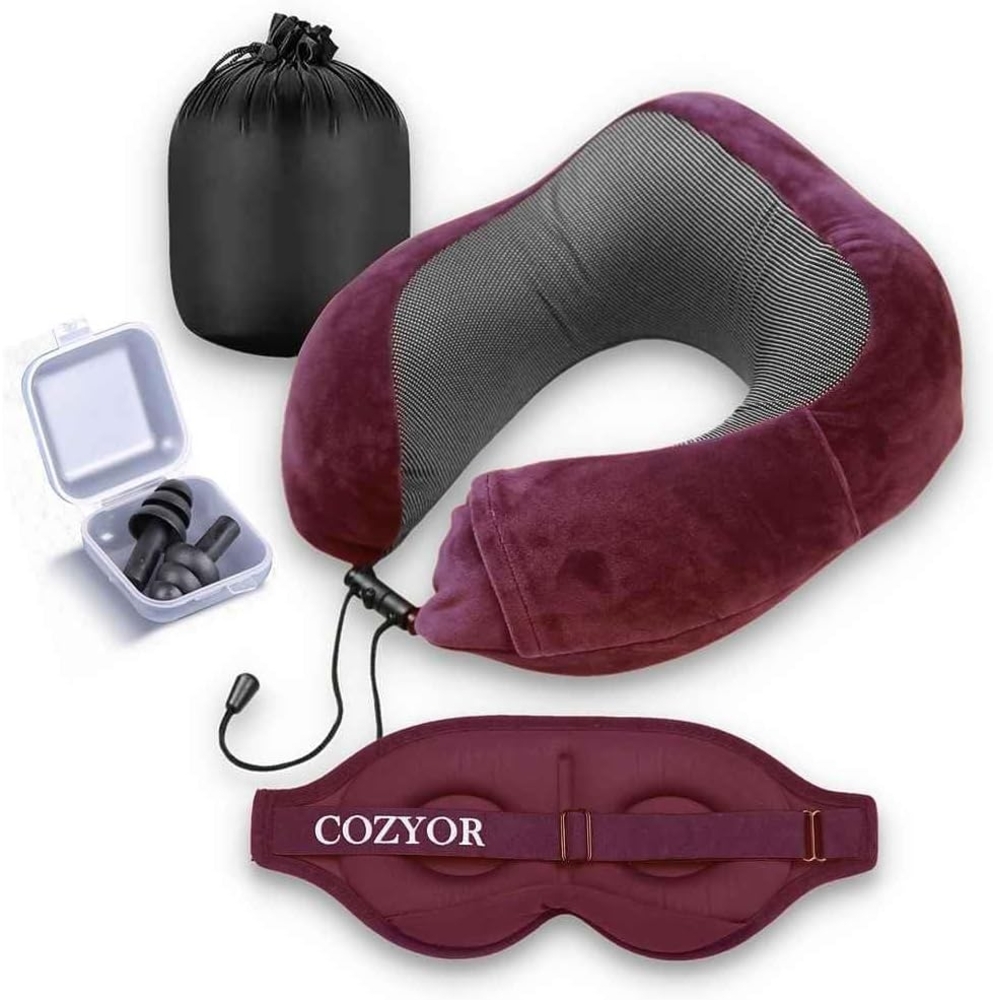 Cozyor Nackenstützkissen Memory Nackenkissen mit verstellbarem Verschluss + praktischer Tasche, Bezug: waschbarer Bezug, Set, Reise-Set mit Augenmaske, wahlweise mit Reisedecke & -kissen Bild 1