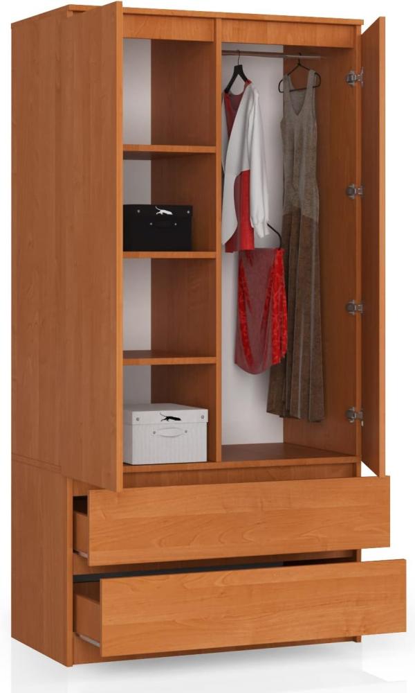 BDW Kleiderschrank 2 Türen, 4 Einlegeböden, Kleiderbügel, 2 Schubladen Kleiderschrank für das Schlafzimmer Wohnzimmer Diele 180 x 90 x 51 cm (Erle) Bild 1