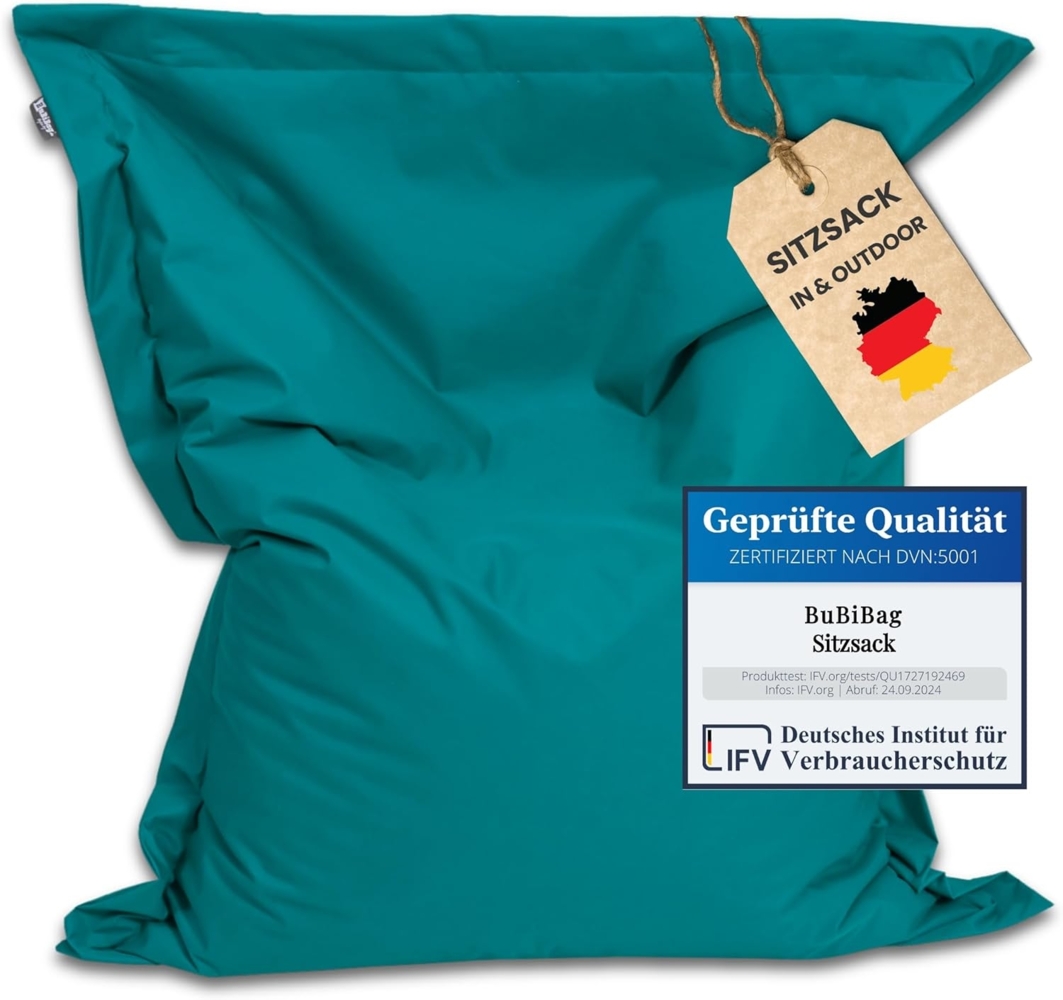 BuBiBag XXL Sitzsack, Outdoor Sitzsäcke für Kinder und Erwachsene, Bodenkissen Beanbag Fatboy wetterfest (Petrol 190x145cm) Bild 1