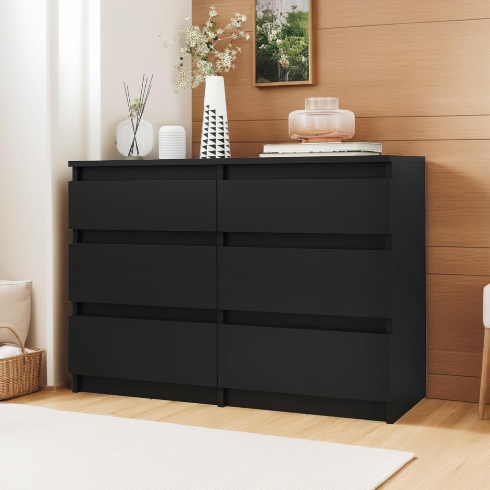 YITAHOME Kommode, 6 Schubladen Schlafzimmerschrank, modernes Möbel 100 x 30 x 70 cm, stabil & sicher, aus Holz, mit Laufschienen, Schwarz Bild 1