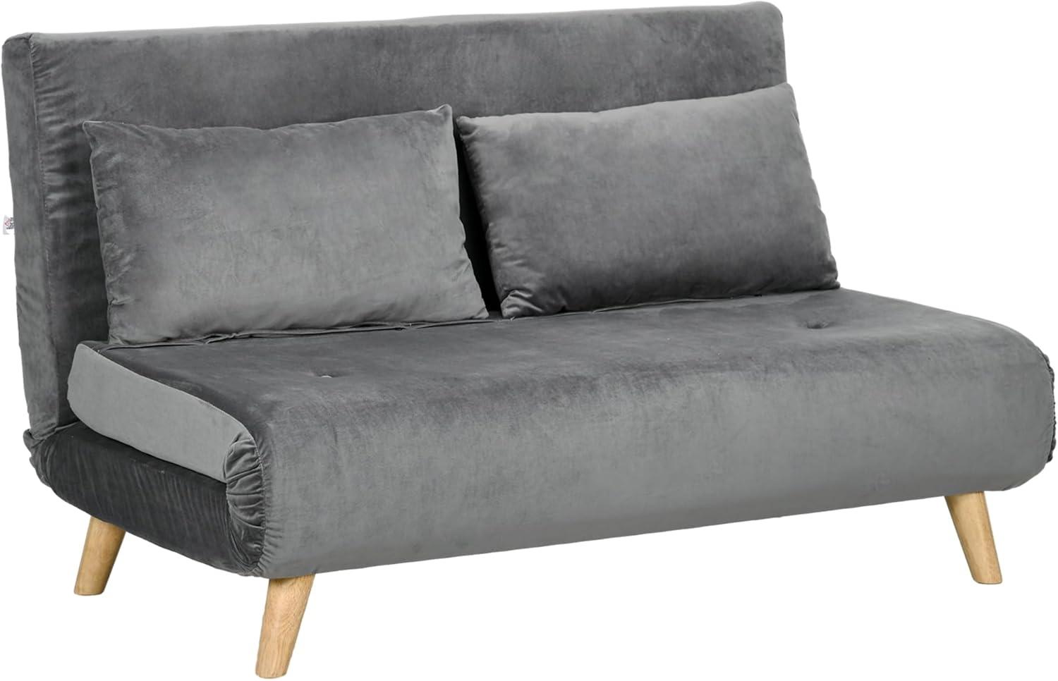 HOMCOM Schlafsofa 2-Sitzer Sofa mit Bettfunktion, Klappsofa mit verstellbare Rückenlehne, Schlafcouch 1 Teile, für Wohnzimmer, Grau, 130 x 78 x 79cm Bild 1