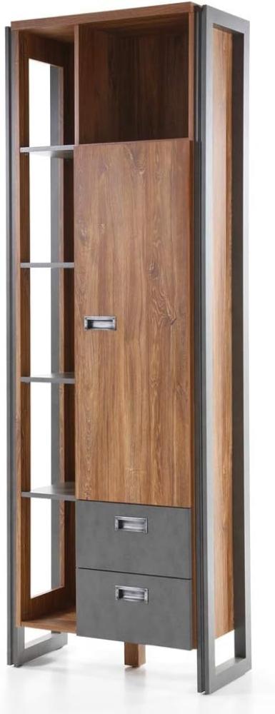 Hochschrank Regalschrank DALLAS-61 im Industrial mit Stil Stirling Oak Nb. und Absetzungen Matera Anthrazit B/H/T ca. : 70x202x35 cm Bild 1