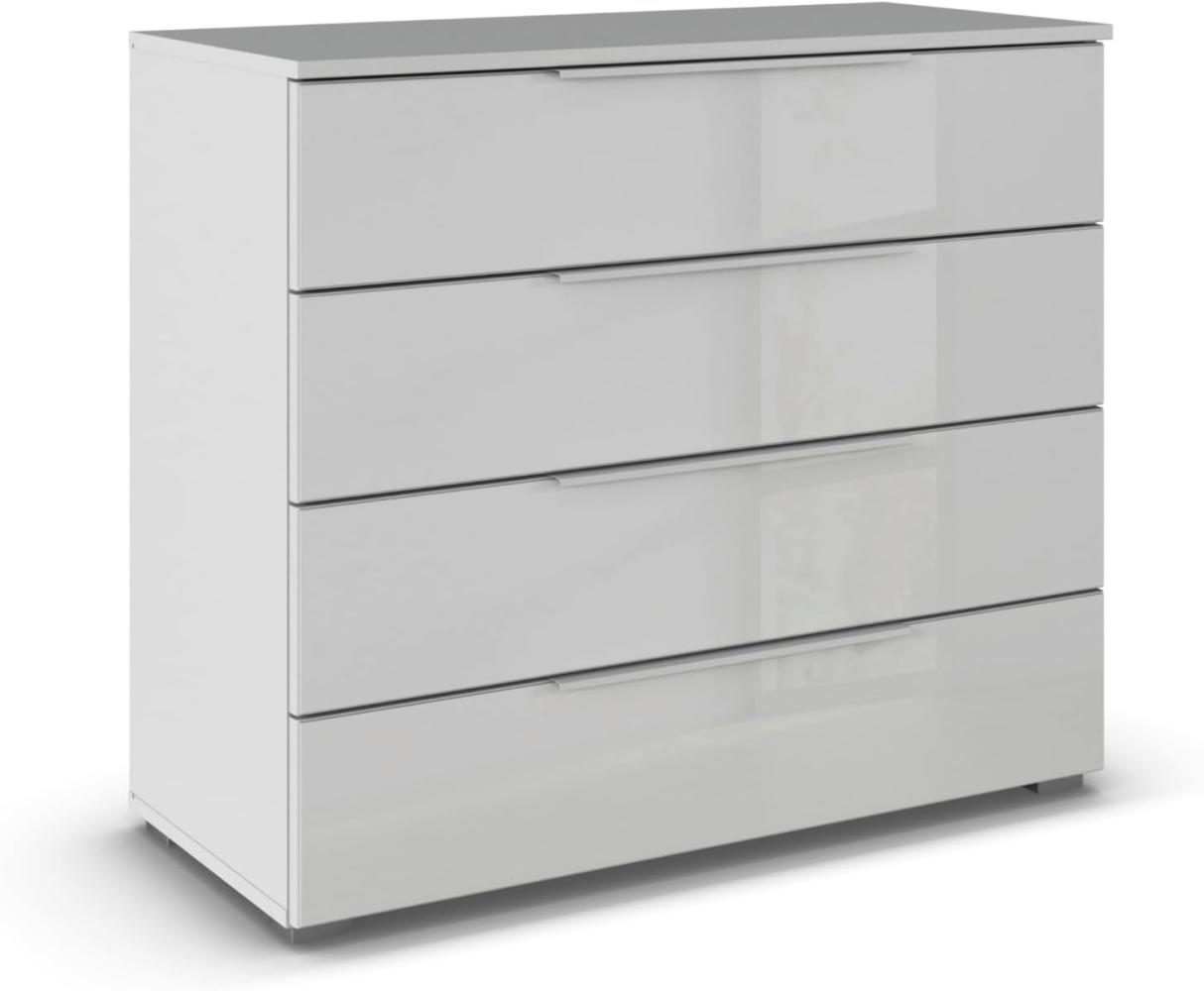 Rauch Möbel Monostar, Kommode, Kommode Schlafzimmer, Kommode, Schubladenkommode, Schlafzimmer Möbel, 4 Schubkästen, mit Glasfront, Farbe Glas seidengrau/Seidengrau, 93 x 81 x 42 cm Bild 1