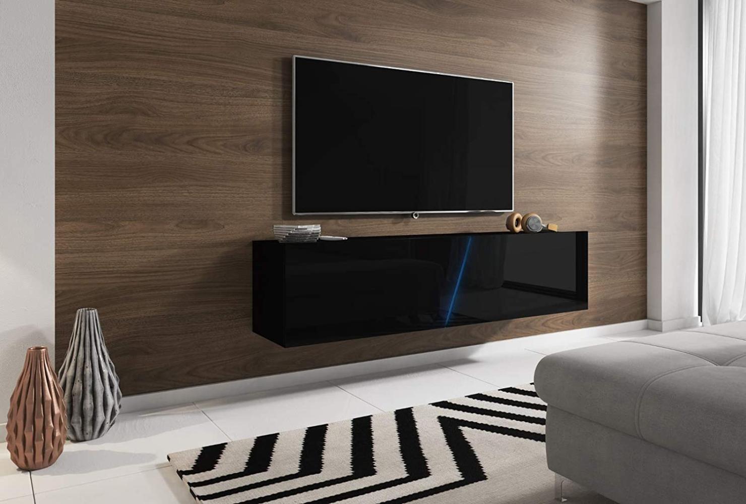 TV-Lowboard Space Lack Hochglanz schwarz mit Beleuchtung 160 cm Bild 1