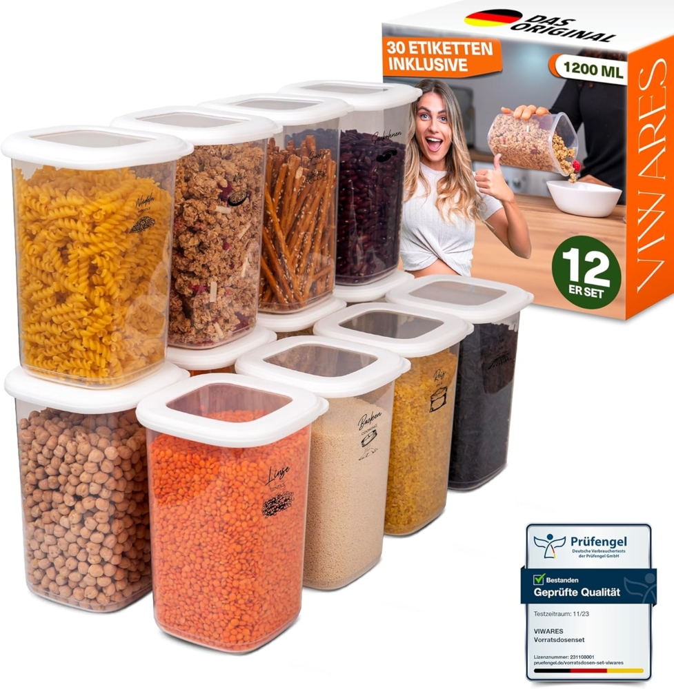 Viwares Vorratsdosen mit Deckel Luftdicht, 12er Vorratsbehälter Set BPA-Frei, Vorratsdose zur Müsli Mehl Aufbewahrung Küche, Praktische Organizer Küche, Frischhaltedosen für Lebensmittelaufbewahrung Bild 1