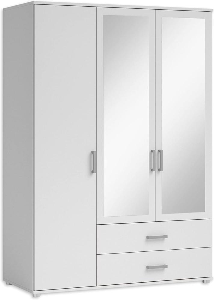 Stella Trading Ivar Kleiderschrank mit Spiegeln und Schubladen - Vielseitiger Drehtürenschrank 3-türig in Weiß - 125 x 190 x 51 cm (B/H/T) Bild 1