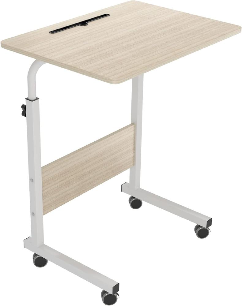 DlandHome Laptoptisch Höhenverstellbar mit Rollen 60 cm Betttisch Beistelltisch pflegetisch auf rollen Computertische Mobiler Schreibtisch für krankenbett Büro Schlafzimmer Mit Tablet-Steckplatz Ahorn Bild 1