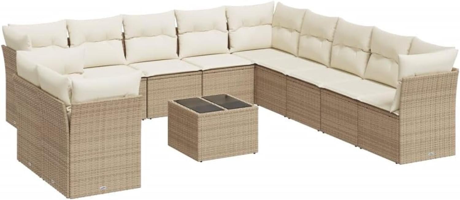 vidaXL 12-tlg. Garten-Sofagarnitur mit Kissen Beige Poly Rattan 3217888 Bild 1