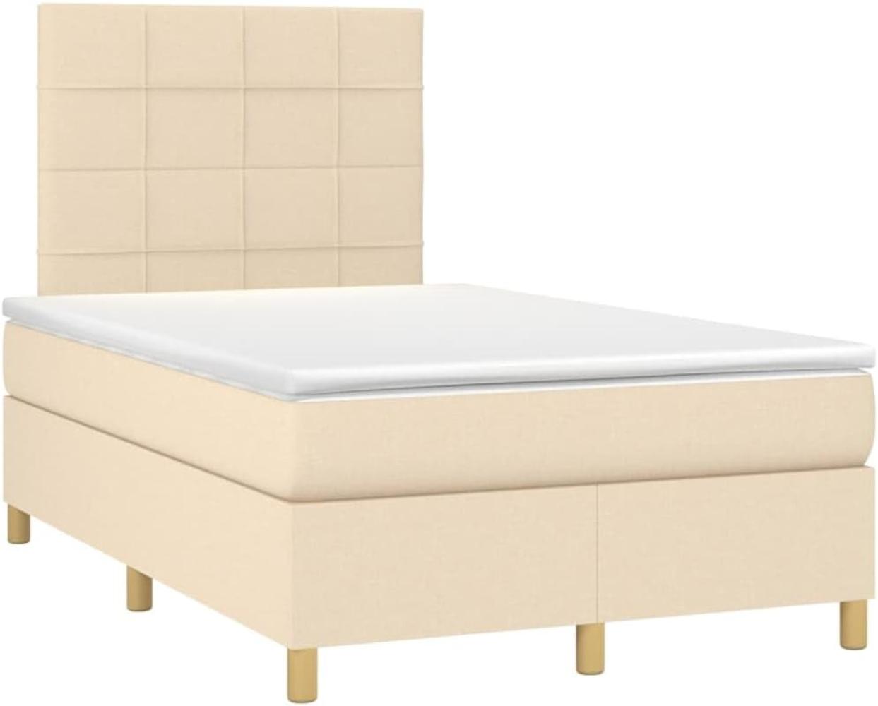 vidaXL Boxspringbett mit Matratze Creme 120x200 cm Stoff, Härtegrad: H2 [3142326] Bild 1