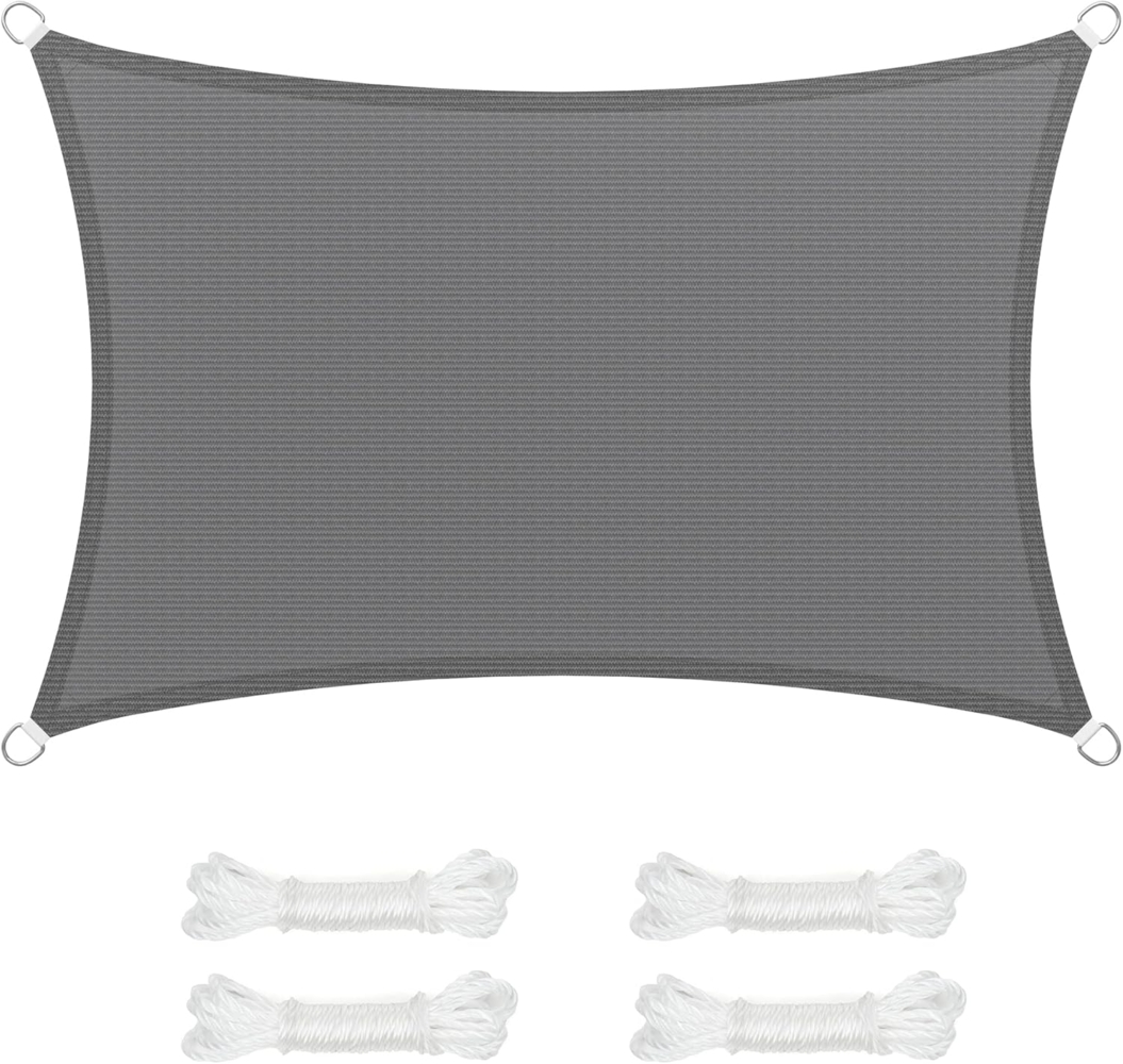 SONGMICS Sonnensegel 2x3 m, Sonnenschutz aus HDPE-Gewebe, luftdurchlässig, wasserdurchlässig, für Terrasse, Garten, Balkon, Camping, rechteckig, konkav, 2 m Seile, rauchgrau GSS23GY Bild 1
