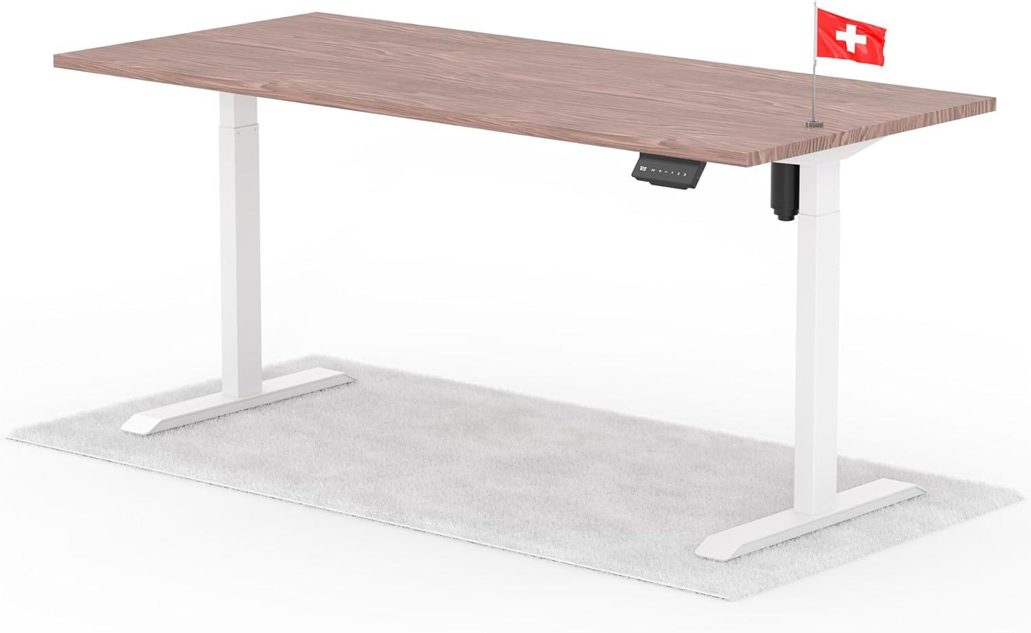 elektrisch höhenverstellbarer Schreibtisch ECO 180 x 80 cm - Gestell Weiss, Platte Walnuss Bild 1