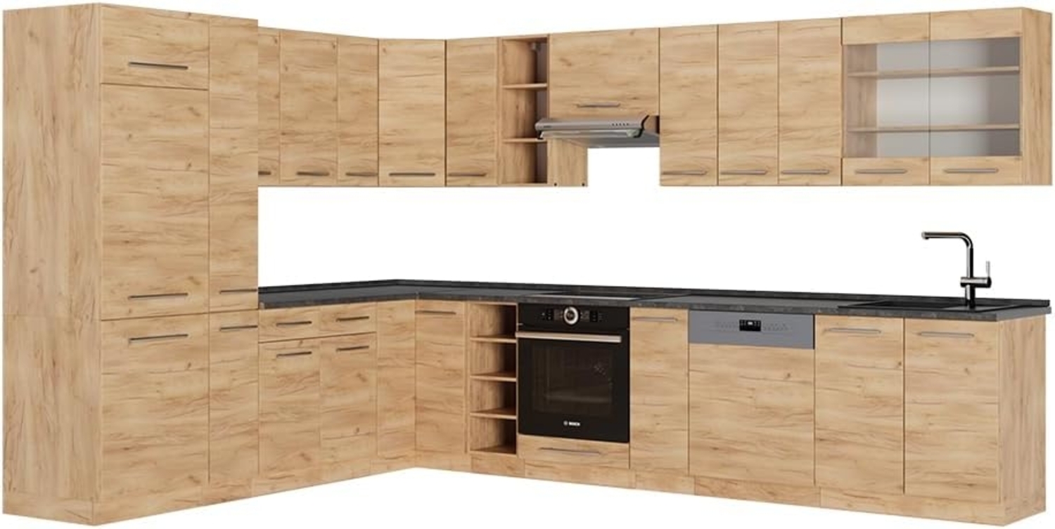 Eckküche Fame-Line Goldkraft Eiche 347 x 46 cm ohne Arbeitsplatte Vicco Bild 1