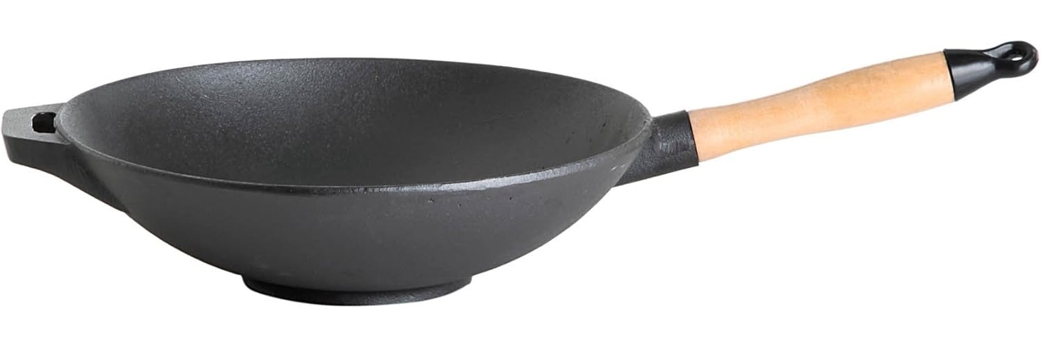 Gusseisenkuss® Gusseisenwok mit Holzgriff Ø 30 cm Gusspfanne Gusseisen Wok Bild 1