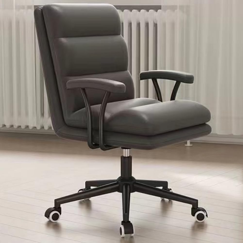 Shally Dogan Schreibtischstuhl mit Verstellbarer Rückenlehne mit hoher Dichte, Bürostuhl mit Kunstlederbezug, ergonomisches Design, ideal für Schlafzimmer, Arbeitszimmer, Arbeit (Dunkelgrau) Bild 1