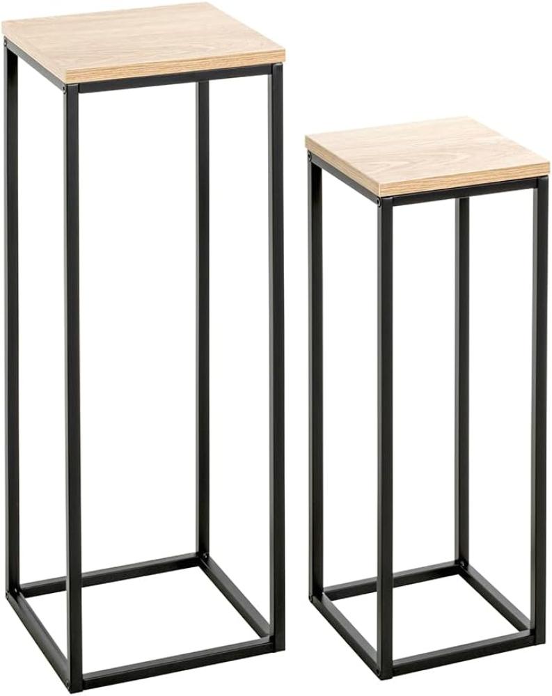 HAKU Möbel Blumensäule 2er Set, MDF, Eiche, schwarz, T 23 x B 23 x H 67 cm Bild 1