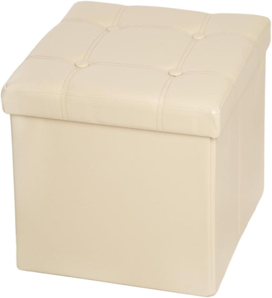 Faltbarer Sitzwürfel aus Kunstleder mit Stauraum beige Bild 1