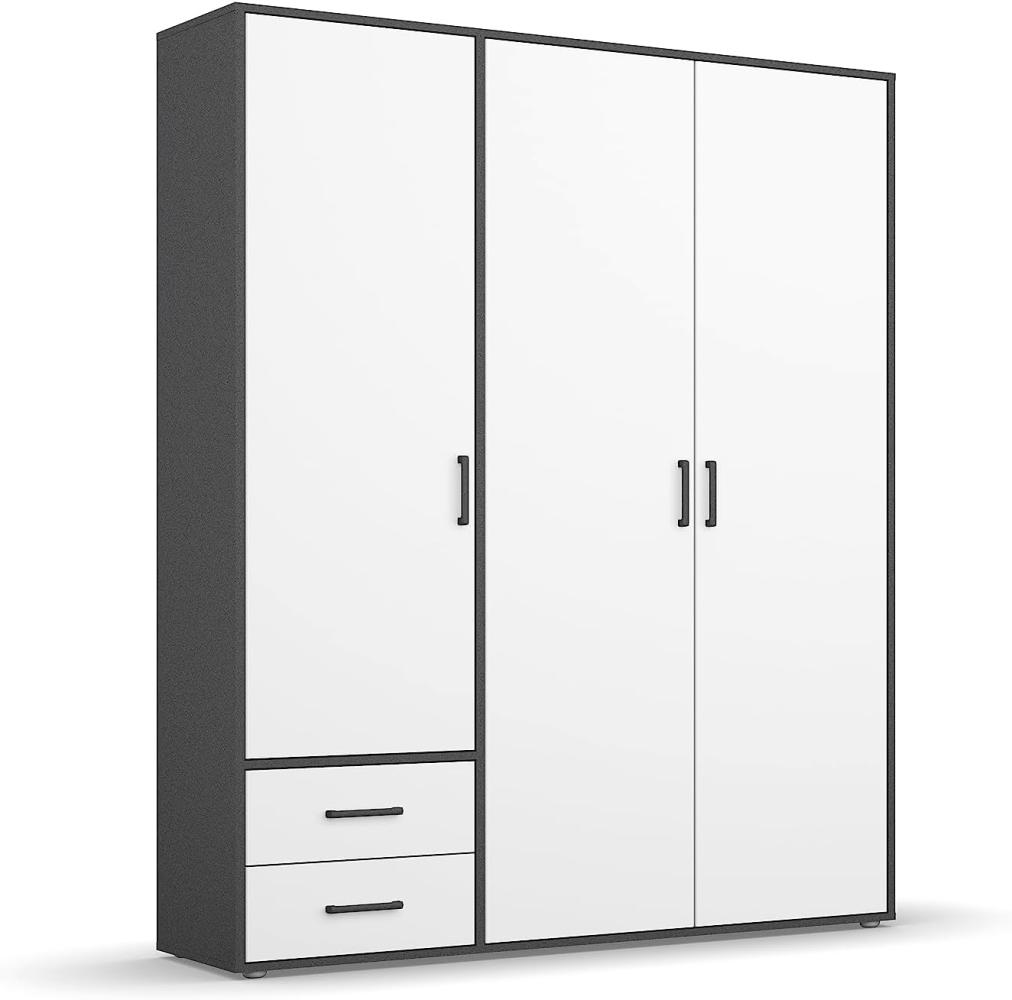 rauch Kleiderschrank; Drehtürenschrank VOYAGER, 3-türig, 2 Schubkästen, Alpinweiß/Graumetallic, 140x194x53xcm Bild 1