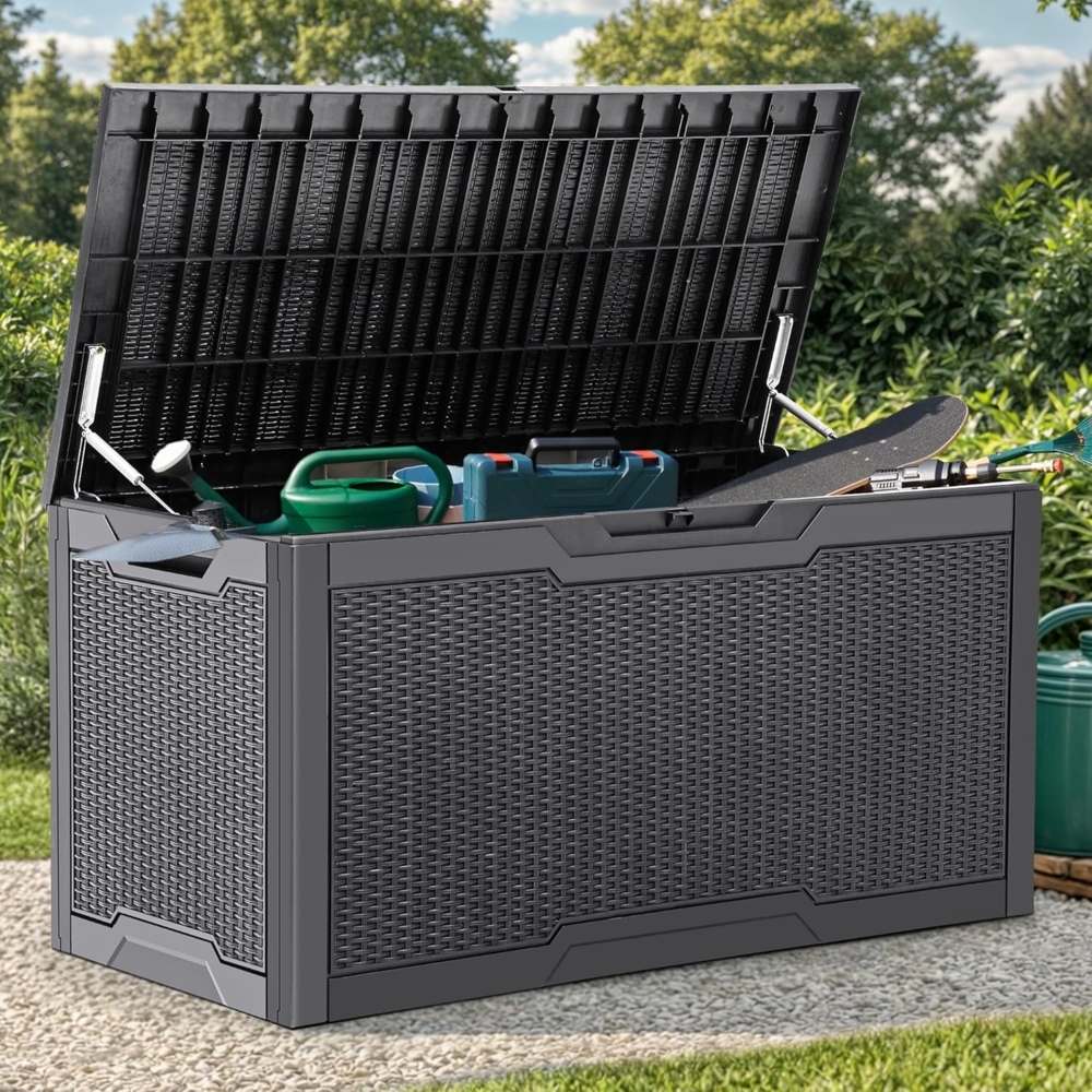 YITAHOME 380 Liter Gartenbox Wasserdicht, Abschließbarem Garten Auflagenbox, Outdoor kissenbox Wetterfest Garten Aufbewahrungsbox mit Seitengriffen für Gartengeräten Poolzubehör Spielzeug, Dunkelgrau Bild 1