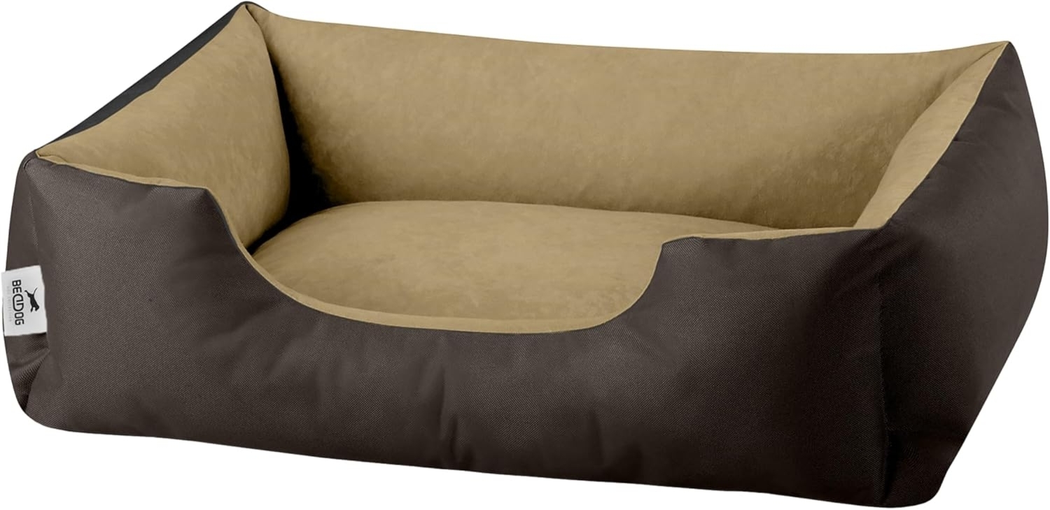 BedDog Hundebett LUPI, Hundesofa aus Cordura, Microfaser-Velours, waschbares Hundebett mit Rand, Hundekissen vier-eckig (S) ca. 55x40x17cm, MELANGE (braun/beige) Bild 1