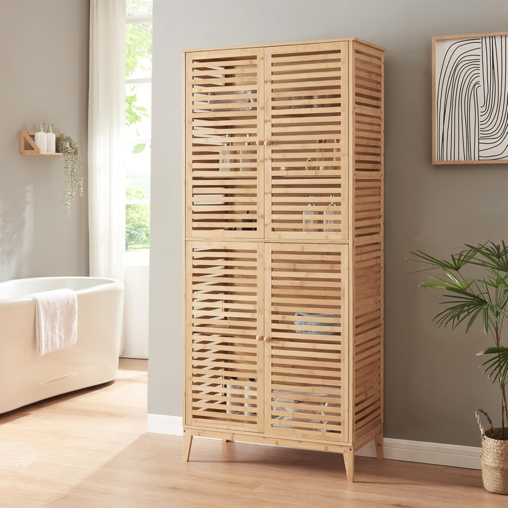 Badezimmerschrank Raurgela 180x80x40 cm Bambus [en. casa] Bild 1