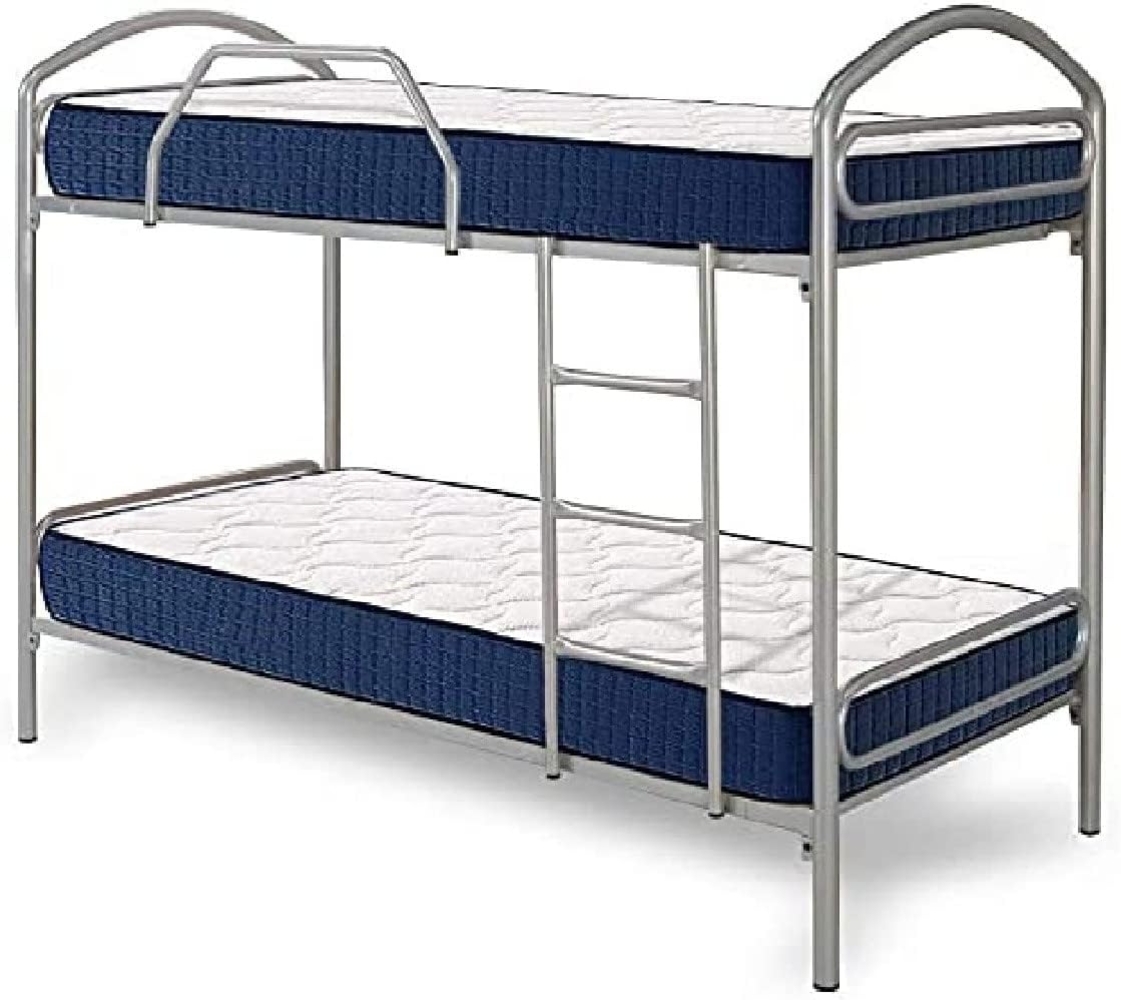 HOGAR24 ES Etagenbett aus Metall + 2 viskoelastische Matratzen, 90 x 190 cm Bild 1