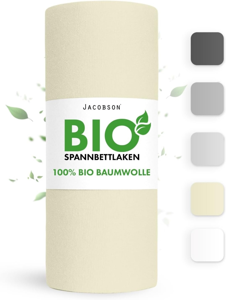 Jacobson Spannbettlaken BIO, Jersey Spannbetttuch, Bettlaken 160 g/m², 100% BIO-Baumwolle, Gummizug: rundum, GOTS zertifiziert Bild 1