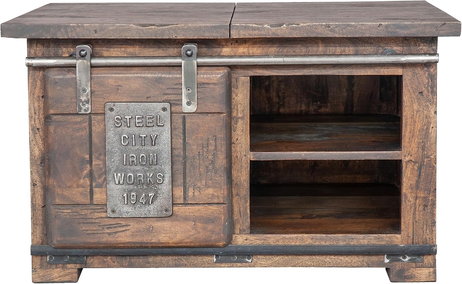 Woodroom Truhentisch Pali (Mango massiv gewachst dunkelbraun lackiert 76x45x51 cm, 1 Klappe, 1 Rolltür), Truhe, Truhentisch, Beistelltisch, Couchtisch, Stubentisch Bild 1